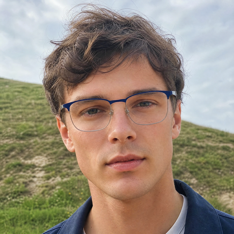 Ray-Ban 6363 men's blue and silver square glasses