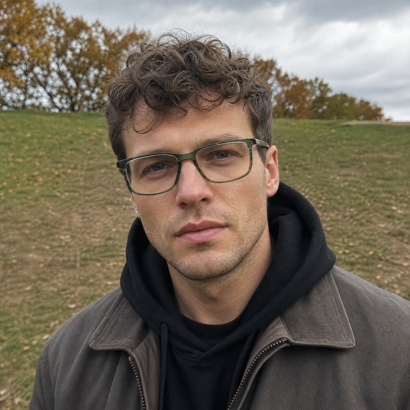 Ruairi glasses. Men's retro glasses. Men's Specsavers glasses. Men's green rectangular glasses.