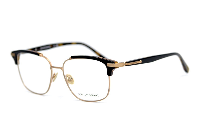 Scotch & Soda Jasper men's browline square glasses in gold gold metal and brown acetate angle view