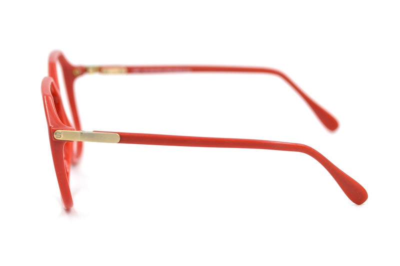 Vintage Silhouette M1135 red glasses showing gold Silhouette signature