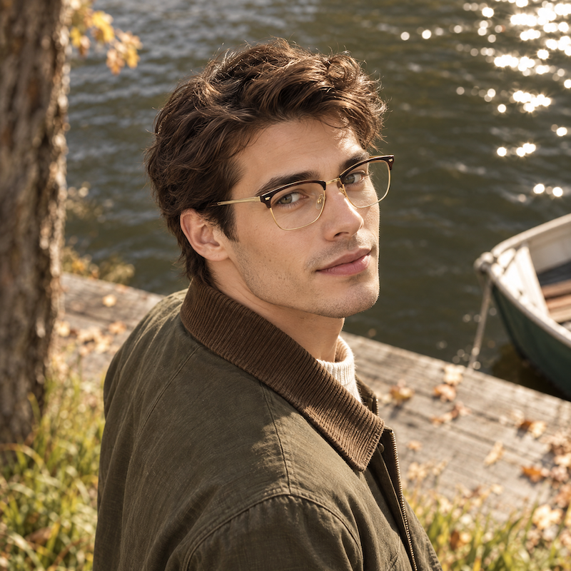 Stepper SI-4504 F011 Brown Gold Titanium Men's Browline Glasses