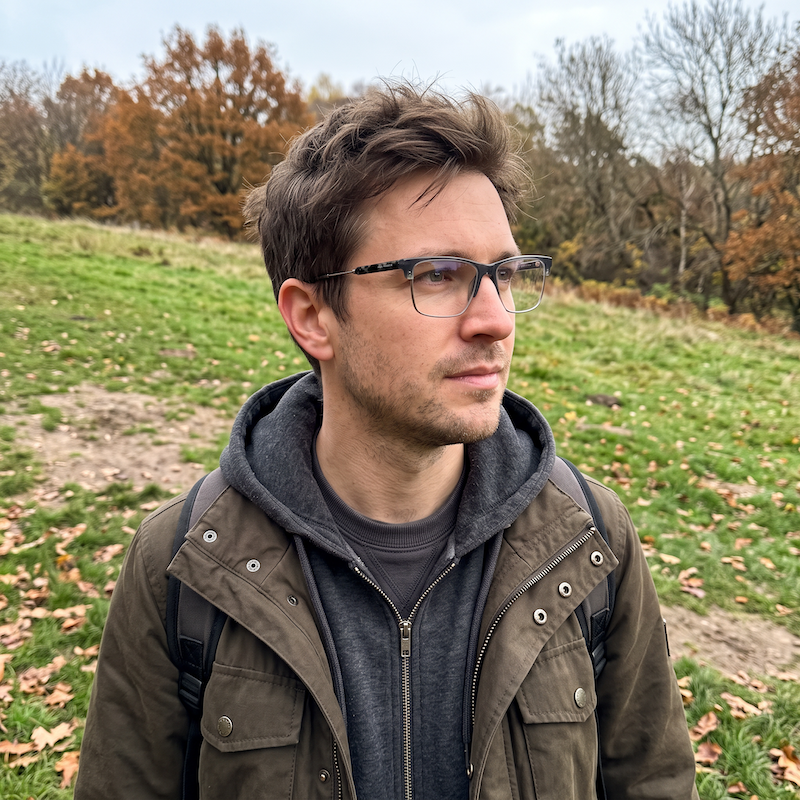 Man wearing Ted Baker Askel glasses, side view