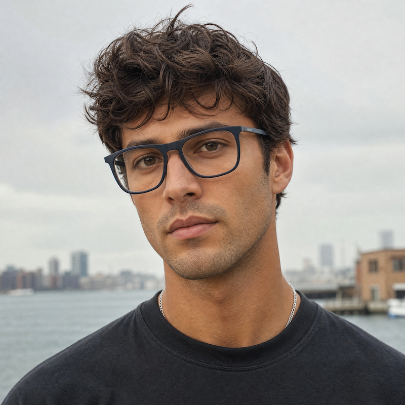 Timberland 9161 glasses. Sustainable glasses. Men's Timberland glasses. Blue, square men's glasses.
