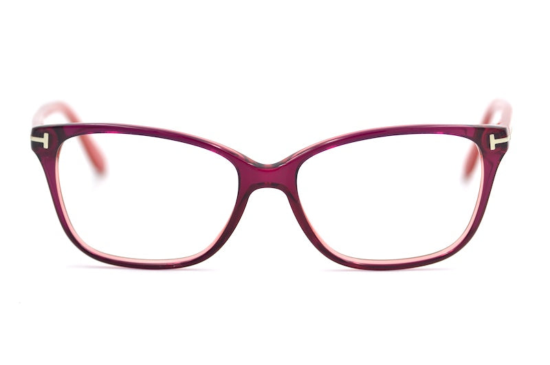 Tom Ford 5293 women's designer glasses in cerise with pink striped sides.