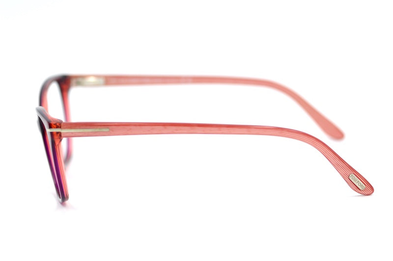 Tom Ford 5293 women's designer glasses in cerise with pink striped sides.