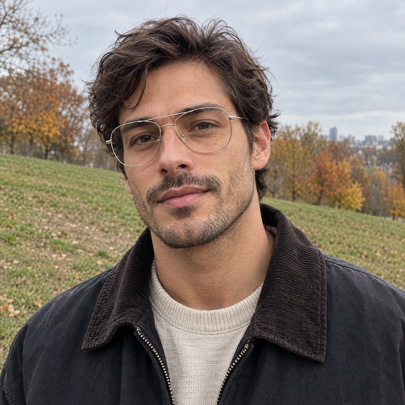 Tommy 27 men's silver aviator glasses on a model