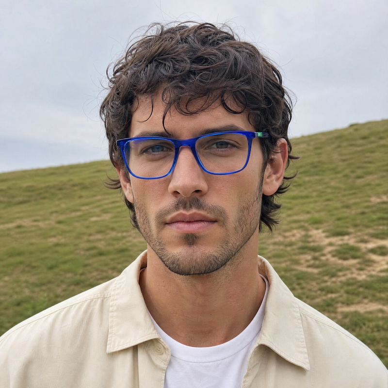 UCOB 1059 men's blue acetate glasses. Men's sustainable glasses.