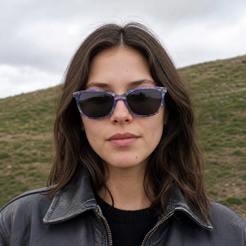 Violet women's purple rectangular sustainable sunglasses.