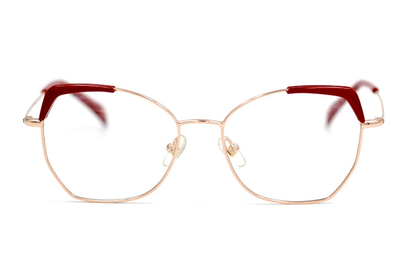 William Morris red and rose gold cat-eye glasses