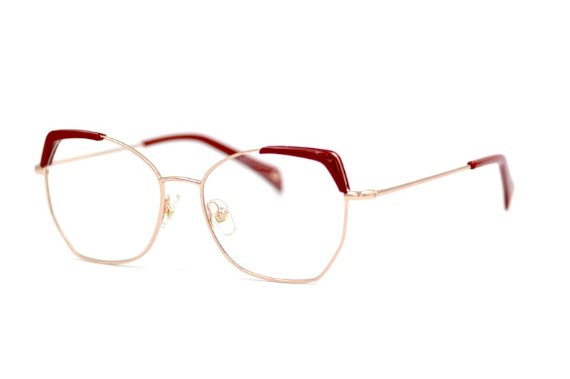 William Morris red and rose gold cat-eye glasses