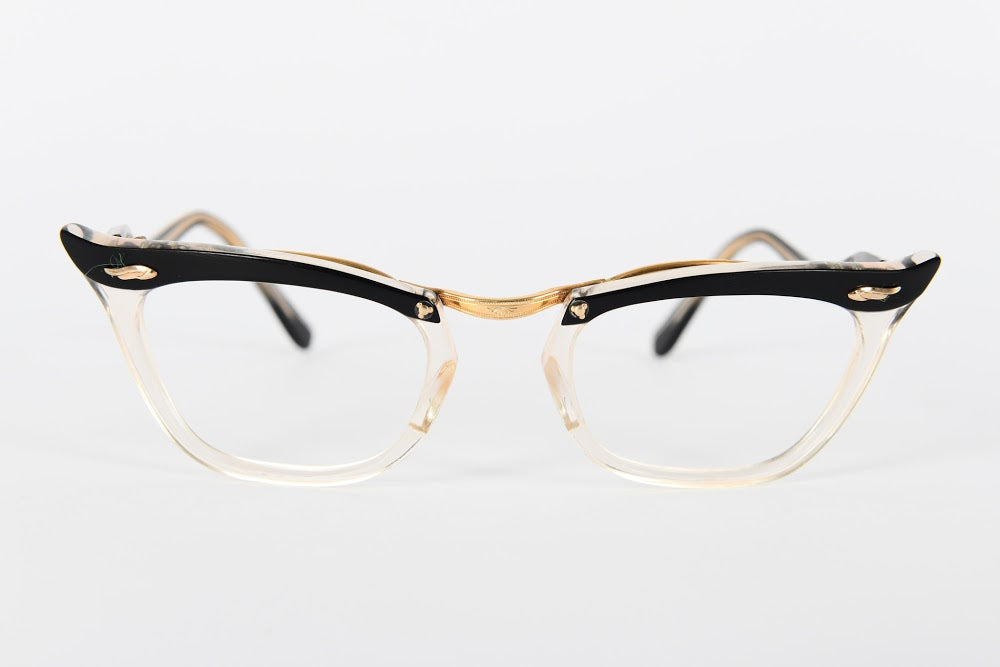 Cateye - 1940s-1960s Black Crystal Gold