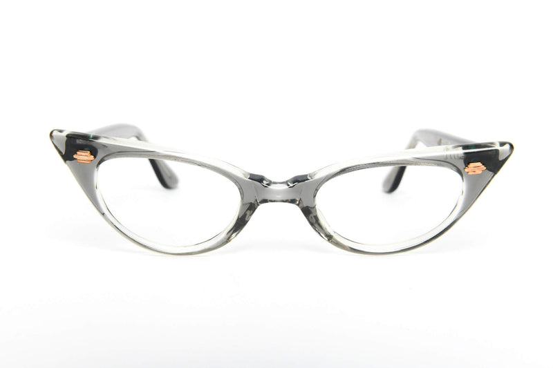 Petite grey vintage glasses. Tabby 50s cat eye glasses. 