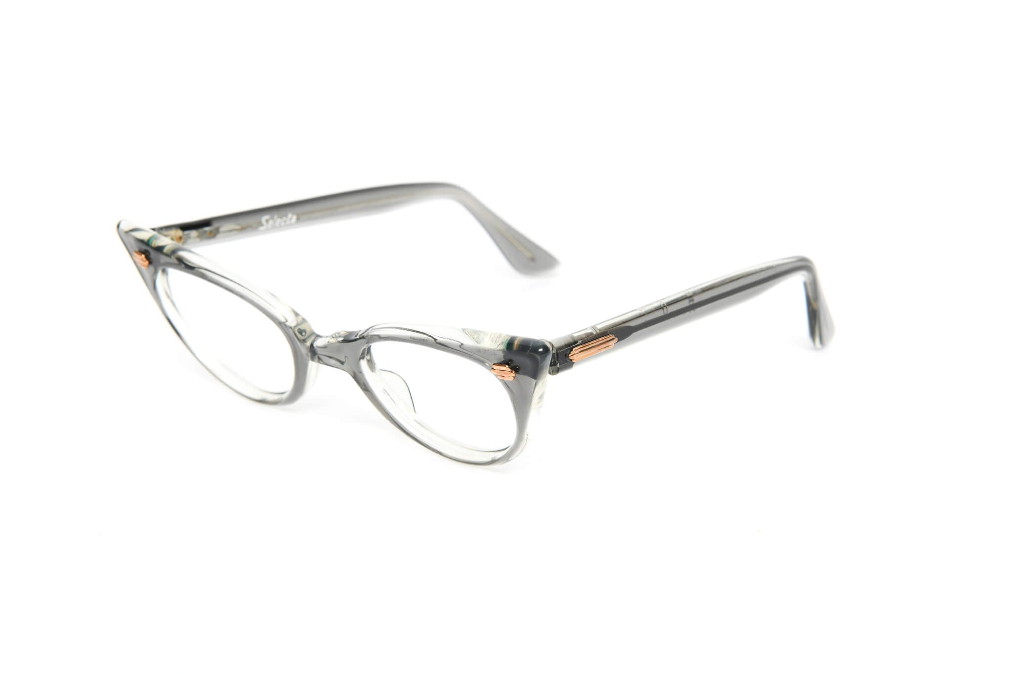 Petite grey vintage glasses. Tabby 50s cat eye glasses. 