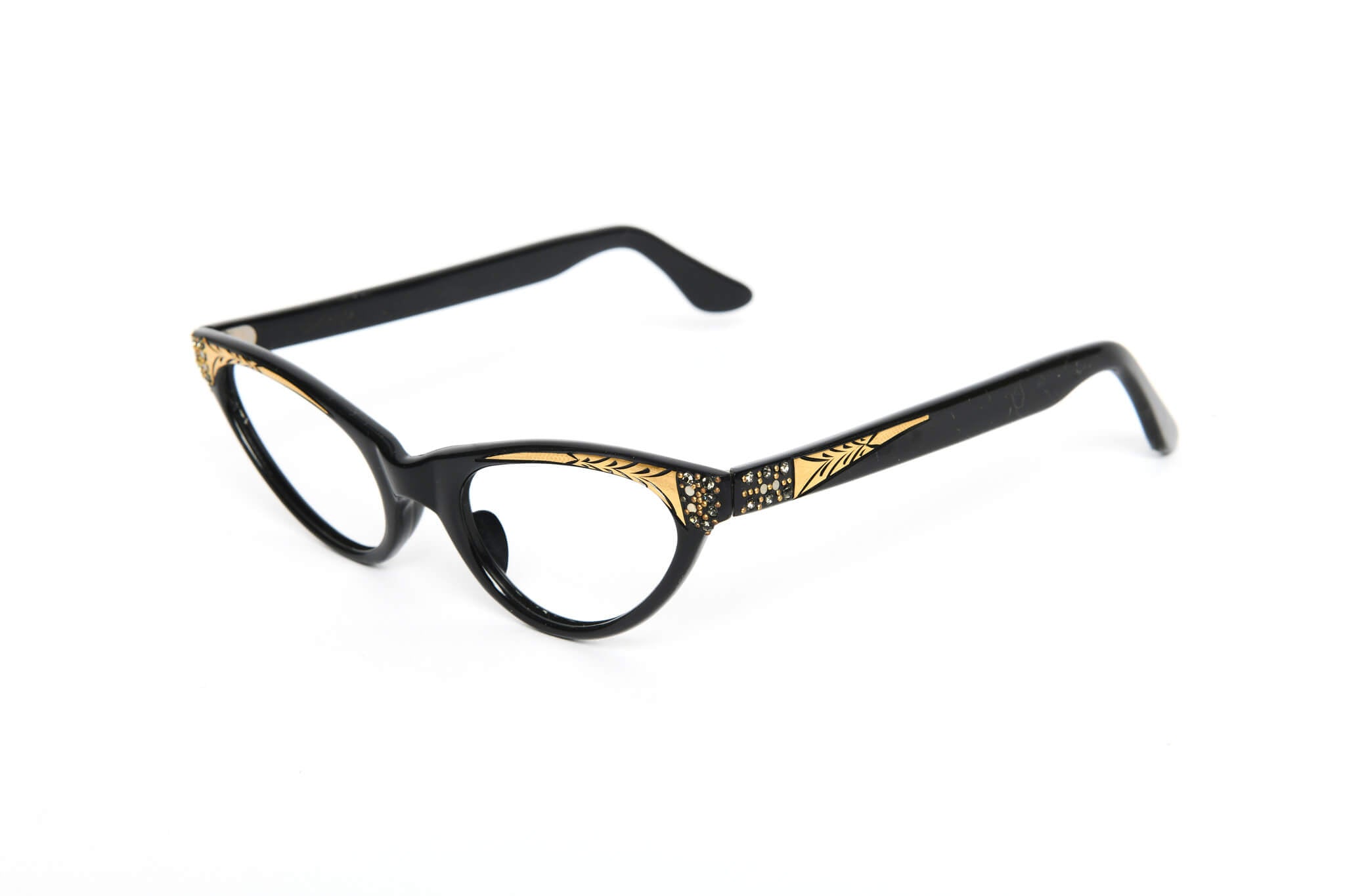 Cateye - 1940s-1960s Black Gold Plastic New Old Stock