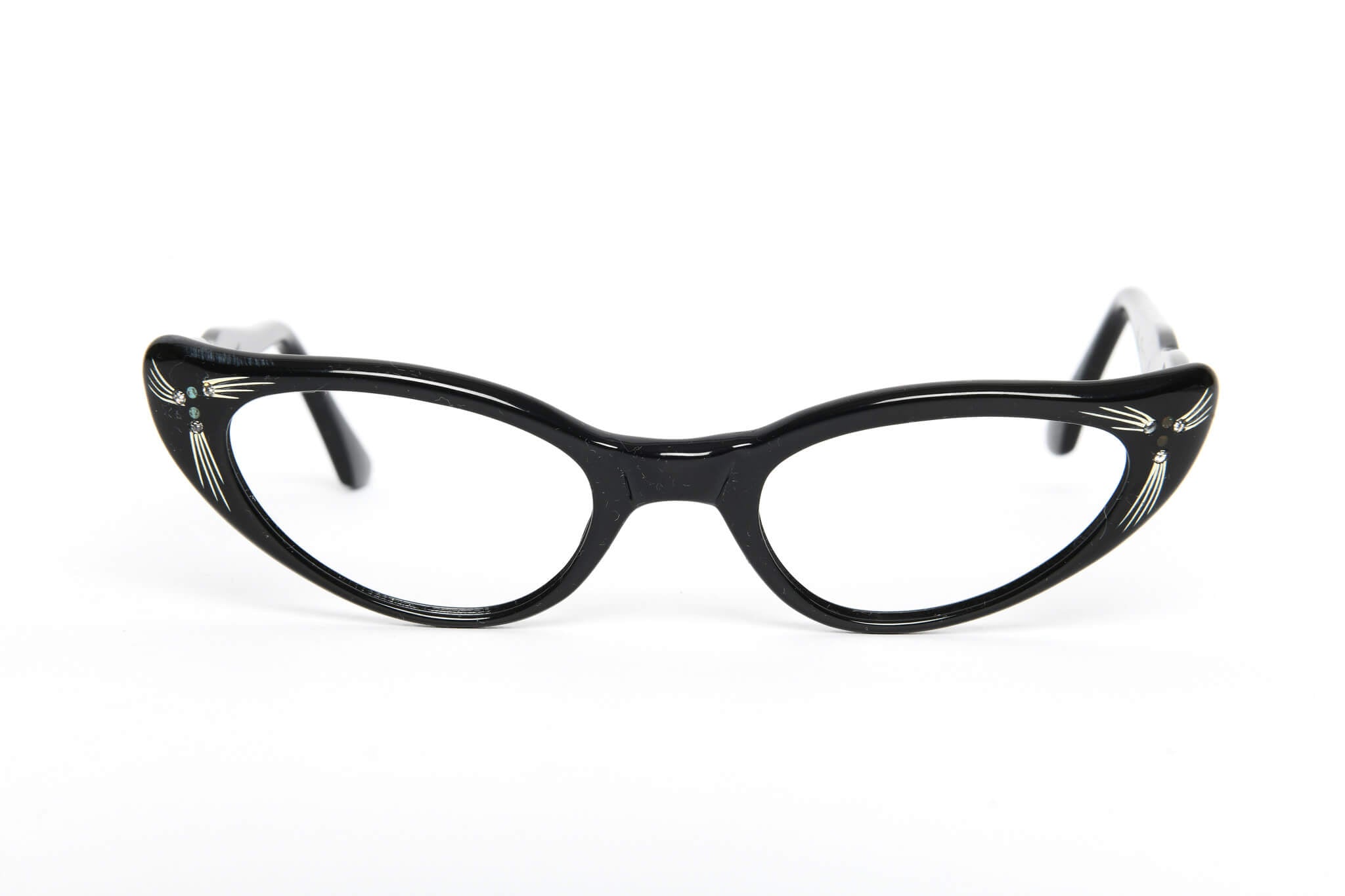 Cateye - 1940s-1960s Black Shiny Plastic New Old Stock