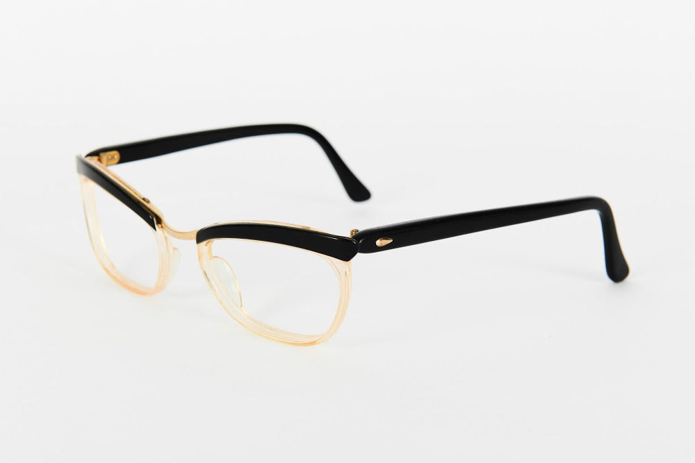 Cateye - 1940s-1950s Black Crystal Gold