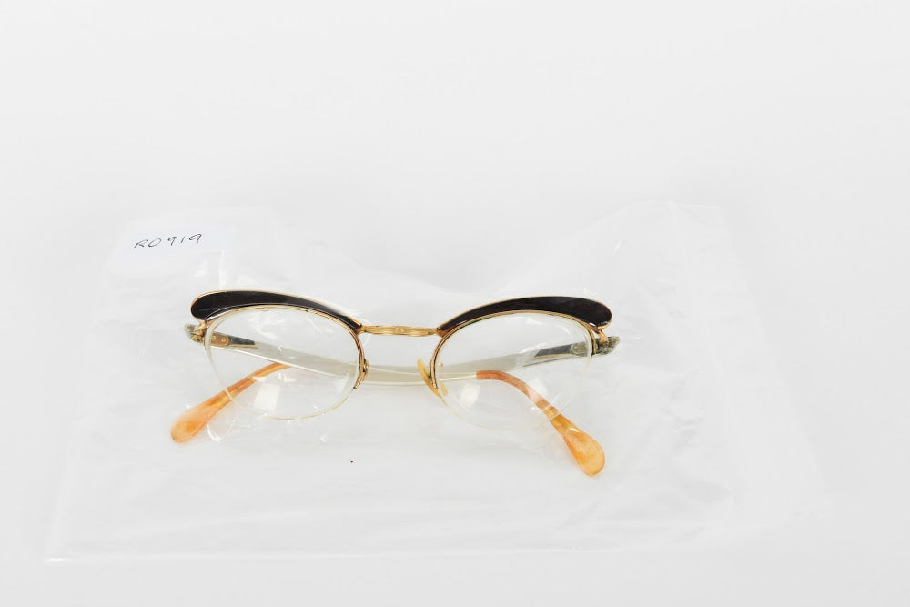 Cateye - 1940s-1950s Black Crystal Gold