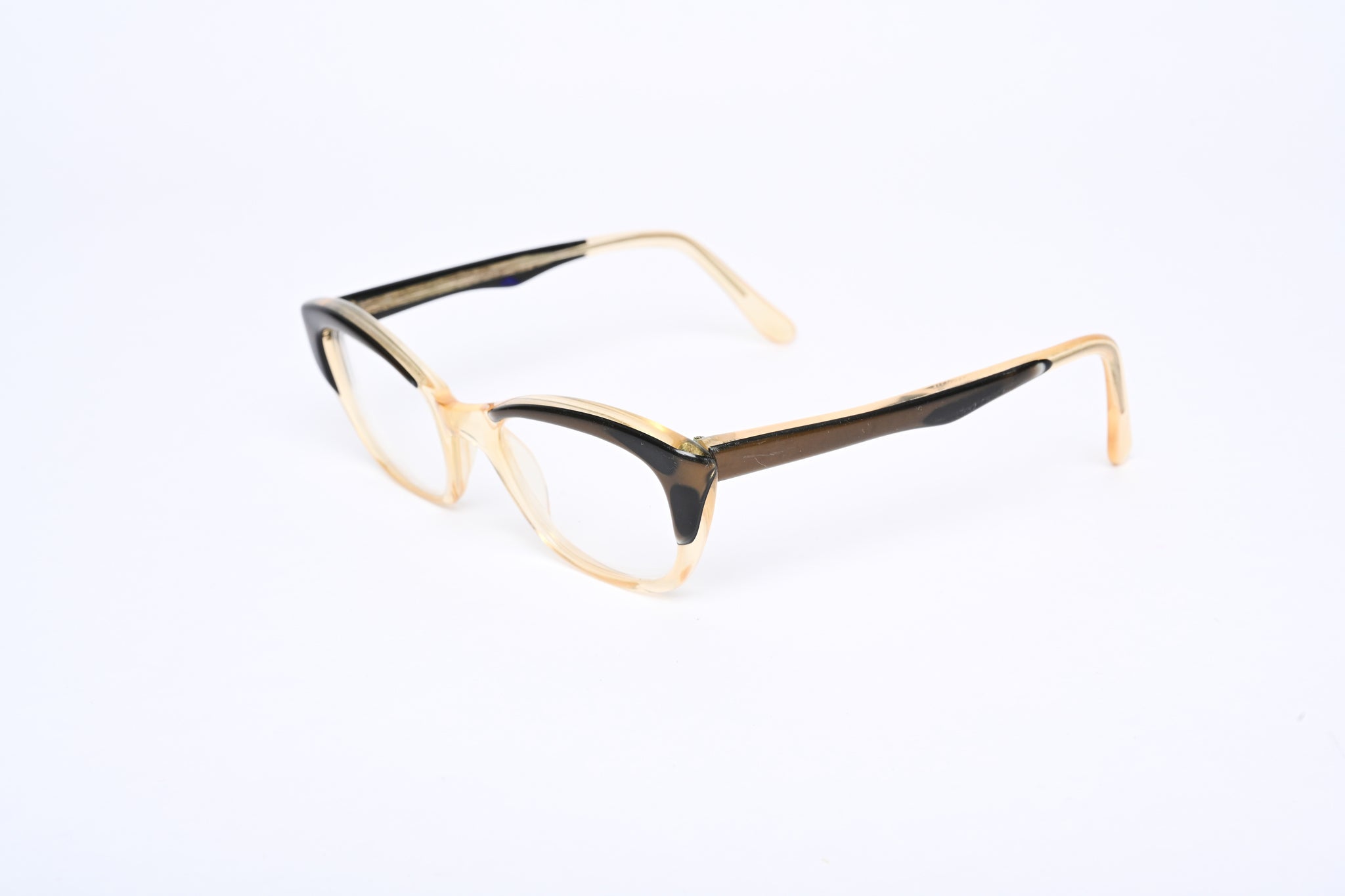 Cateye - 1950s-1960s Brown Black Champagne Plastic