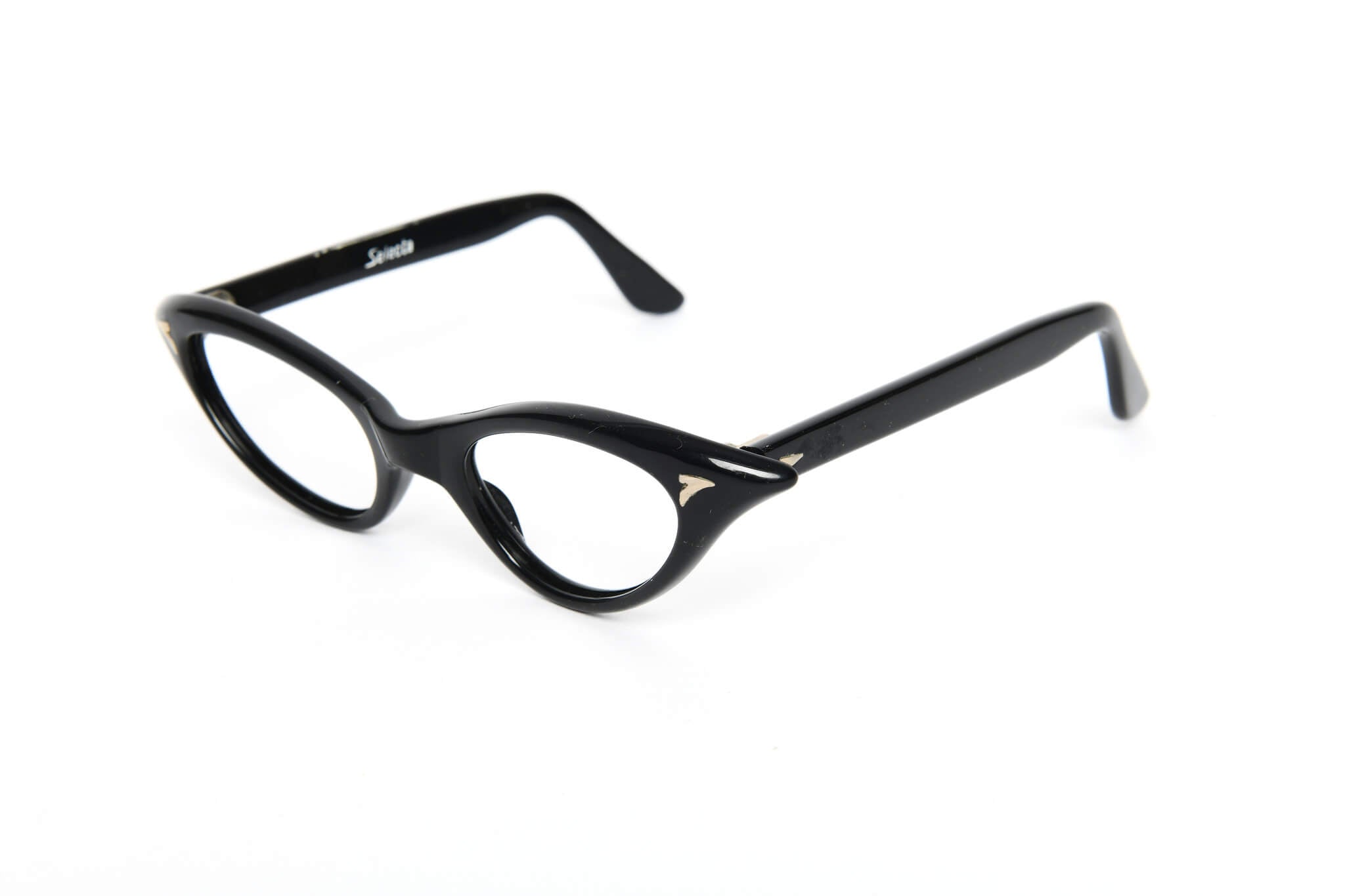 Cateye - 1940s-1960s Black Shiny Plastic New Old Stock