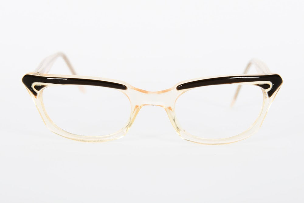 Cateye - 1940s-1960s Brown Taupe Clear Plastic Cateye