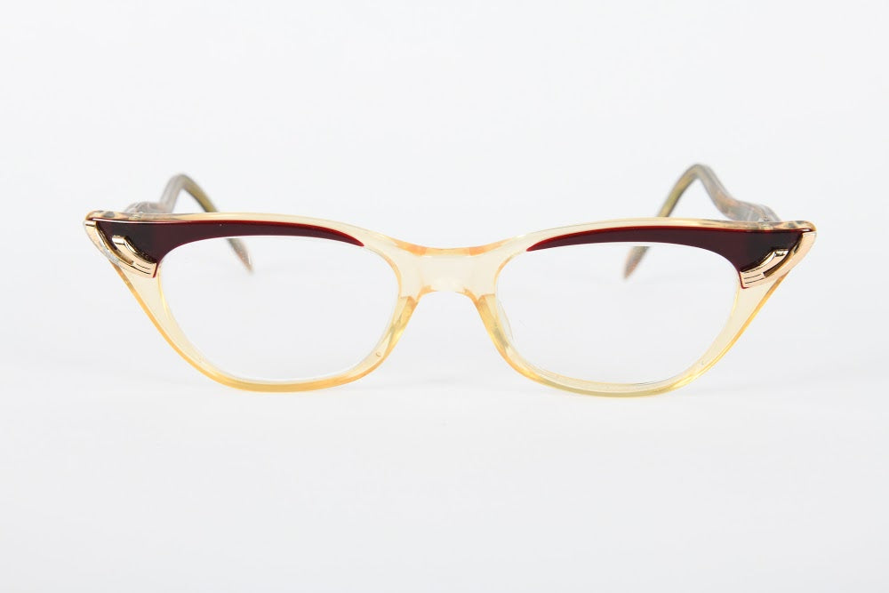 Cateye - 1940s-1960s Dark Red Gold Champagne Plastic