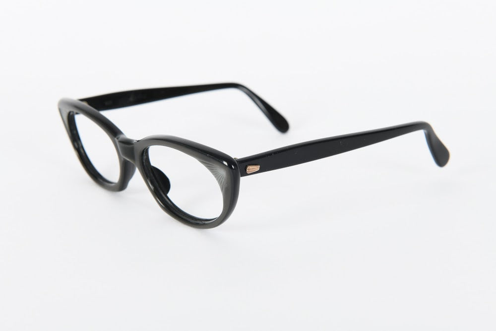 Cateye - 1960s-1950s Dull Black Grey Plastic