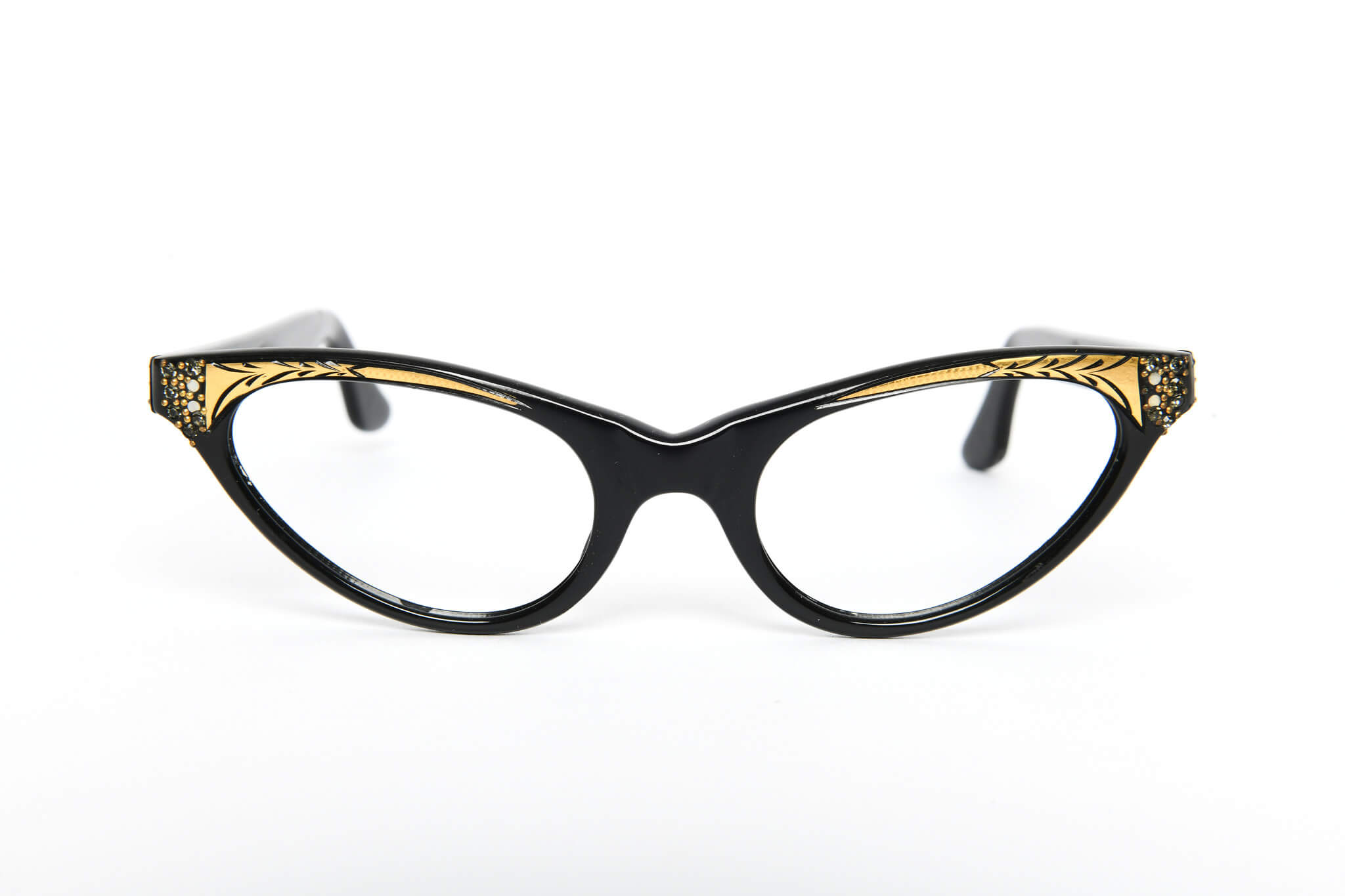 Cateye - 1940s-1960s Black Gold Plastic New Old Stock